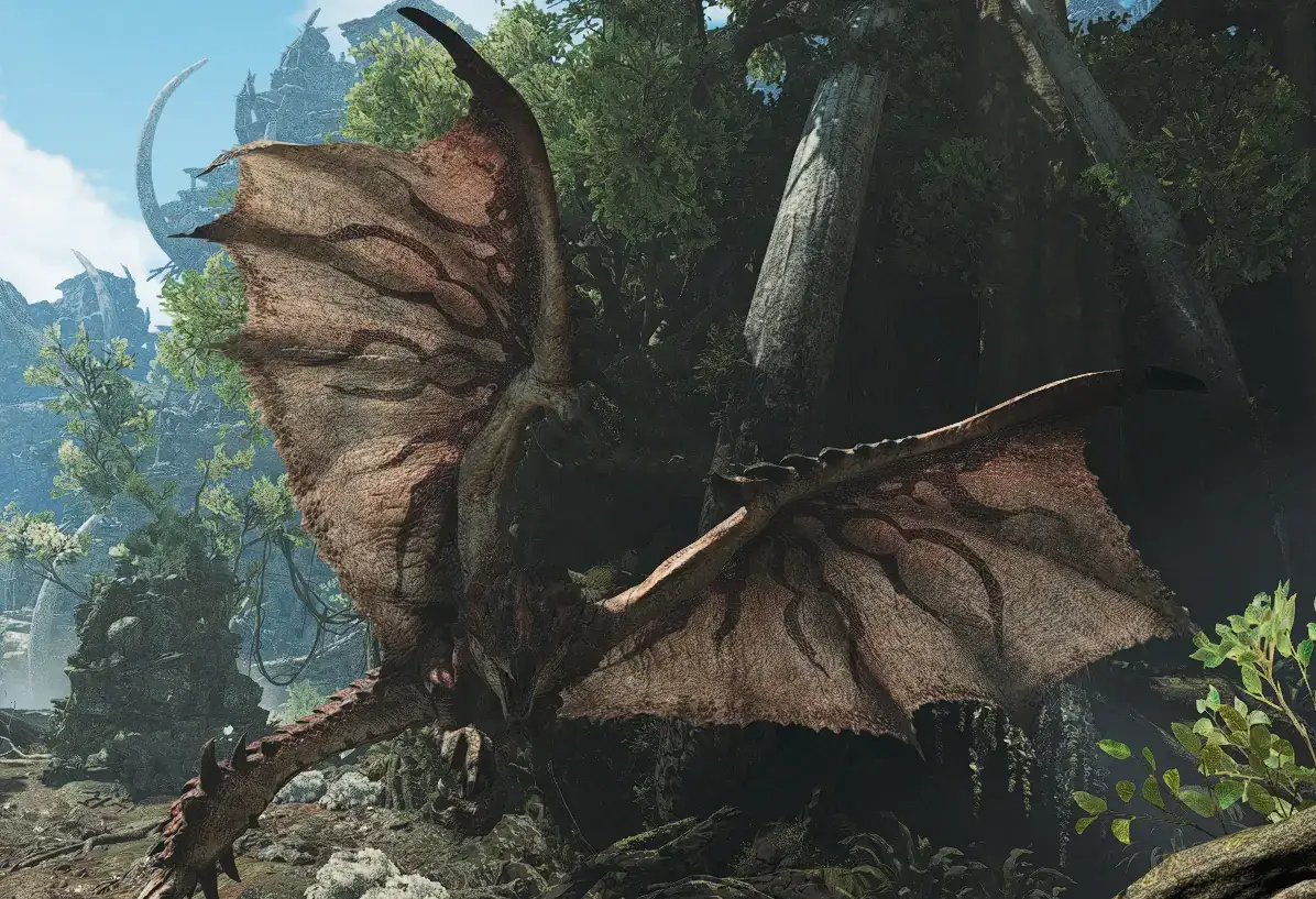 Rathalos in Monster Hunter Wilds, in-game screenshot