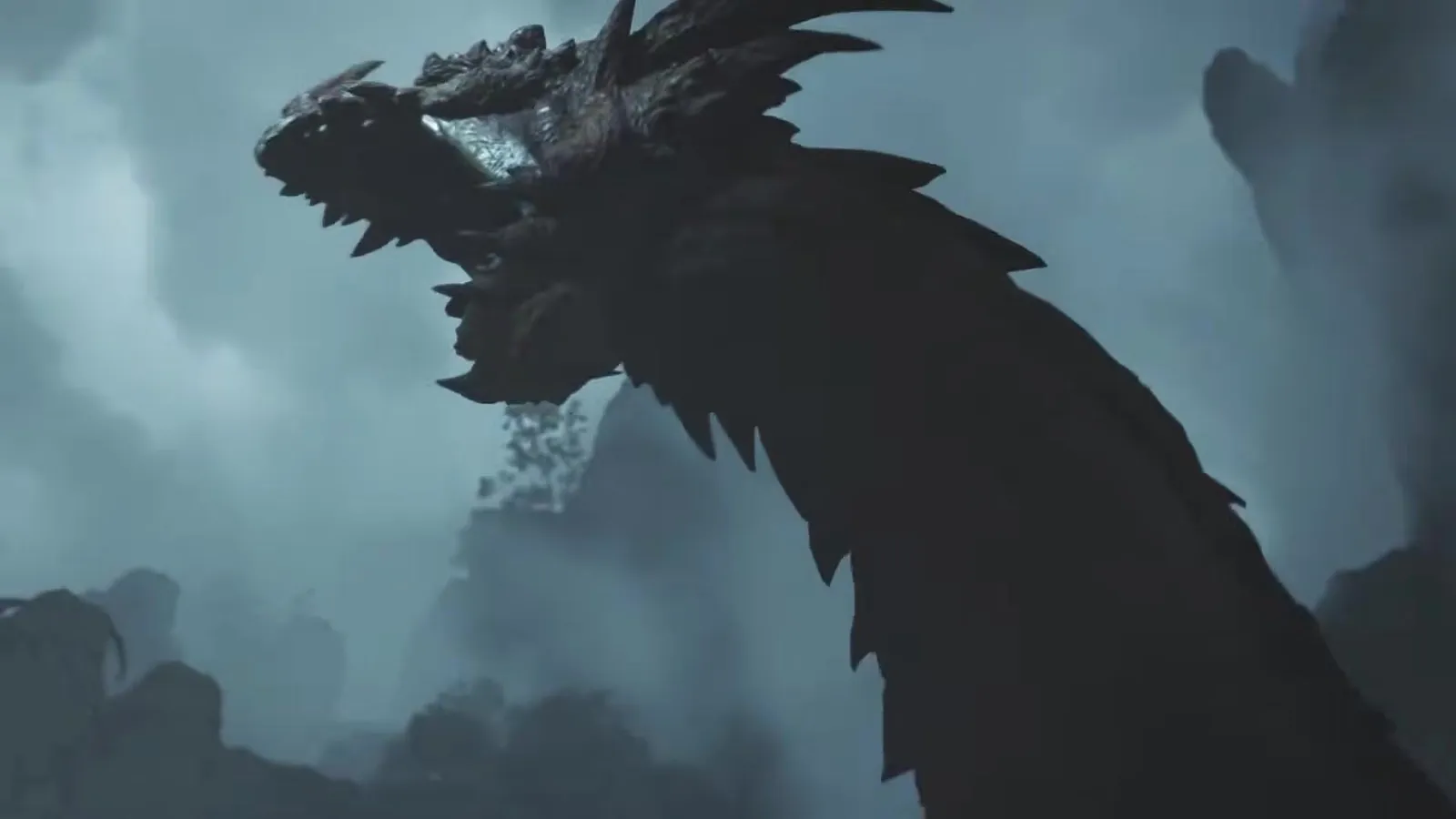 Lao-Shan Lung rearing out of dark mist during the night attack in the Monster Hunter Wilds Ascendance trailer